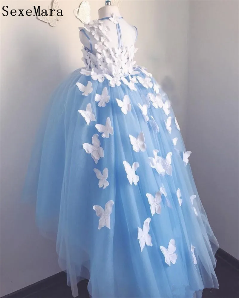 Новое поступление, Тюлевое платье с цветочным узором для девочек с бабочками ручной работы, пушистые Бальные платья для девочек, вечерние Детские пышные платья на заказ