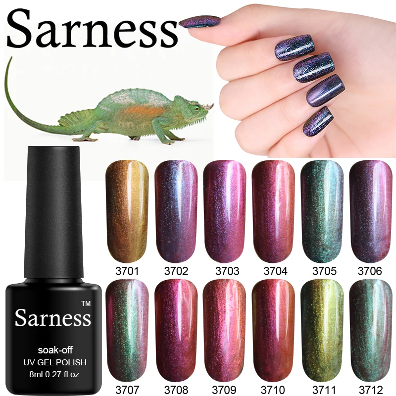 Sarness 3D Блестящий Зеленый Гель-лак для ногтей Хамелеон французский Esmaltes
