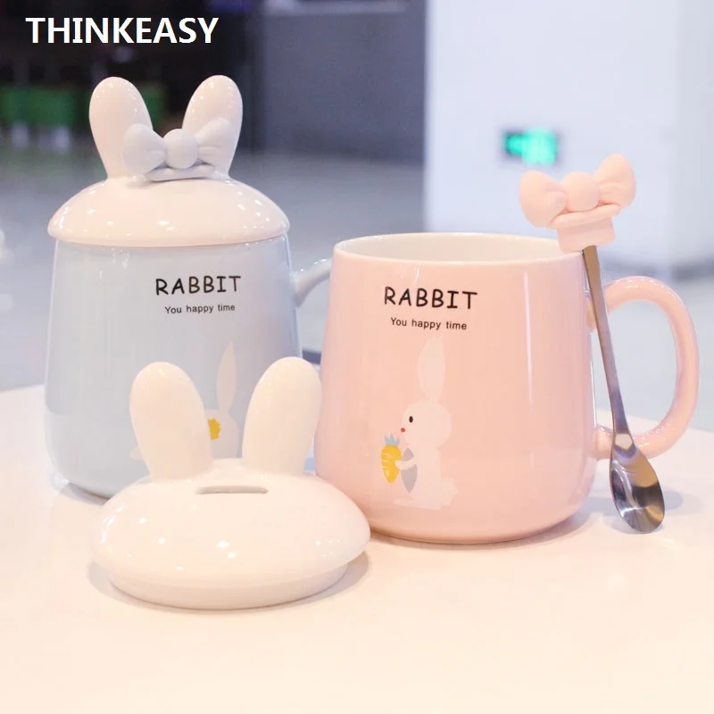 

OUSSIRRO Cute Ceramic Cup Cartoon Mug Creative Glass Large Capacity Milk Cup Couple Present Coffee Cup Gift Box