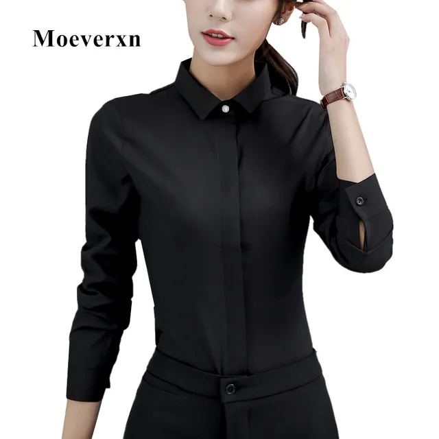 Long Sleeve Women Black Shirt Brand New Elegant Blouses Ol Spring Long Sleeve Women Black Shirt Brand New Elegant Blouses Ol Spring Autumn Formal Slim Fit Office