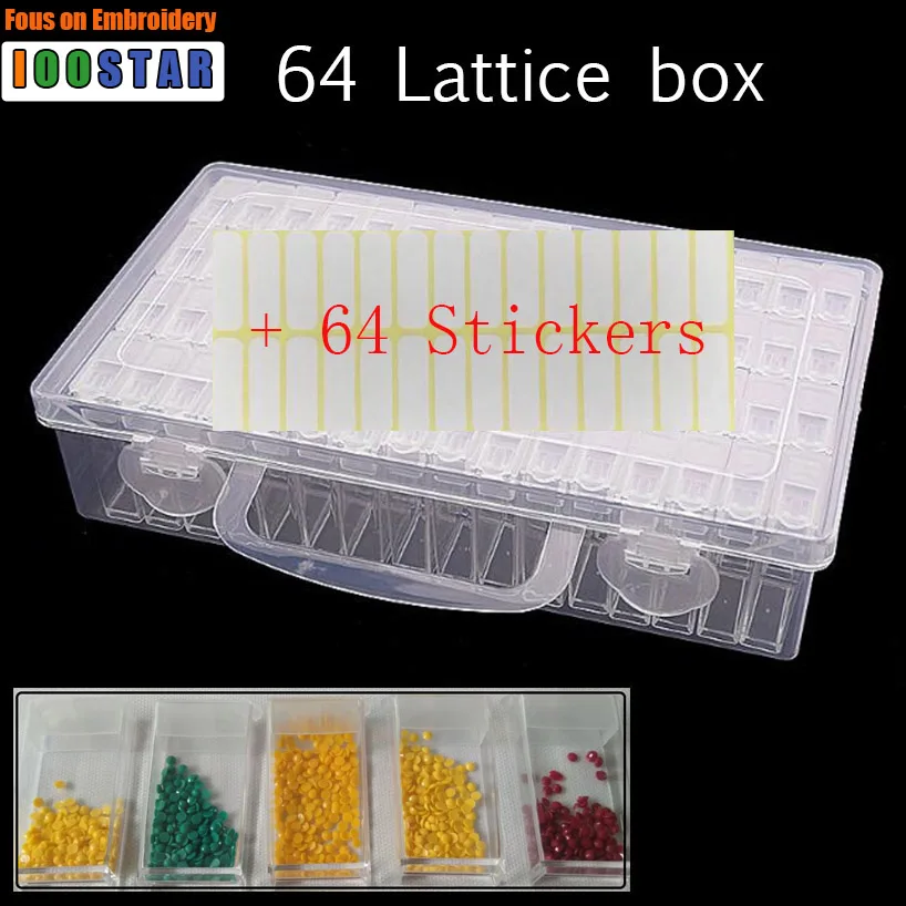 

64 Slots Storage Box and Label paper,Diamond Embroidery Contain Diamond Painting Accessory boxes Case Cross Stitch Tools