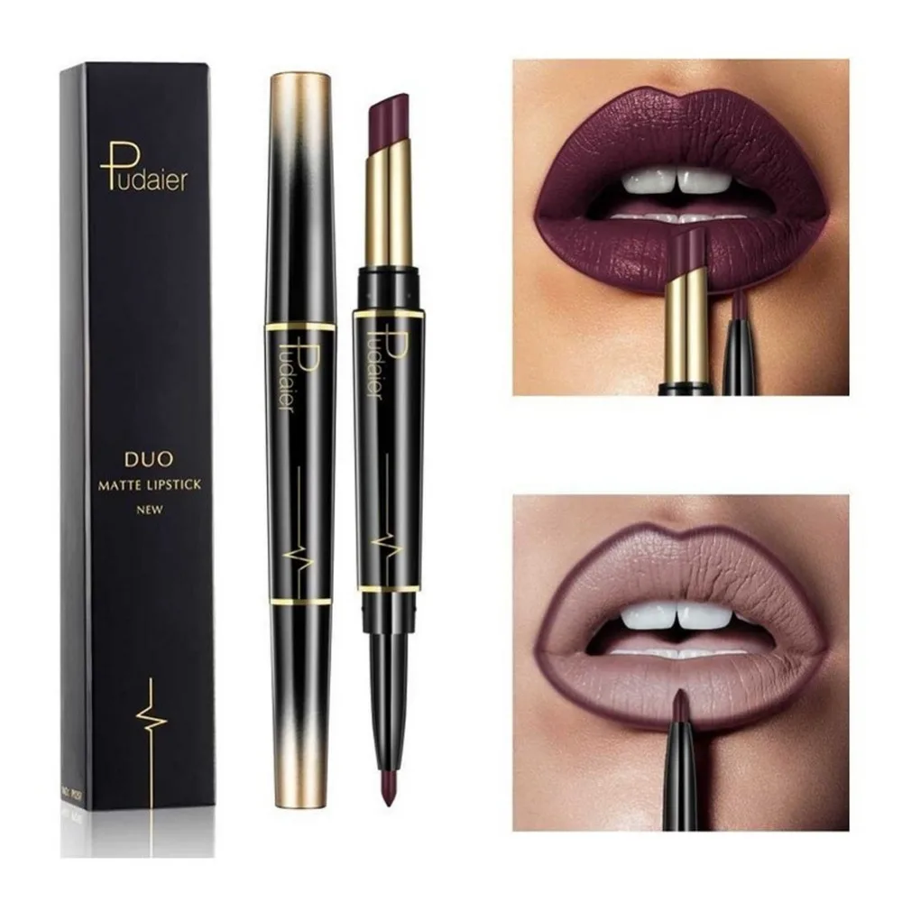 

Pudaier Brand Matte Lipstick Waterproof Double Ended 2 in 1 Long Lasting Lipstick Cosmetics Nude Red Lips liner Pencil #278875