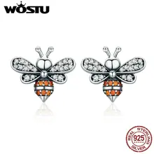 WOSTU популярный дизайн Настоящее 925 пробы серебряные милые пчелы серьги гвоздики для женщин S925 Серебряные брендовые ювелирные изделия подарок CQE344