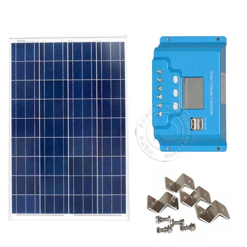 

Solar Kit Solar Panel 100w 12v Solar Charge Controller 10A 12v/24v PWM LCD Dual Usb Phone Motorhome Z Bracket Mount