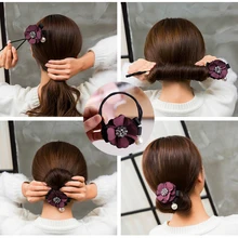 NEW arrival Women Hair Accessories Elegant Rhinestone Flower Pearls Hair Curls Bun Maker Floral Headband Ribbon Hair Making Tool