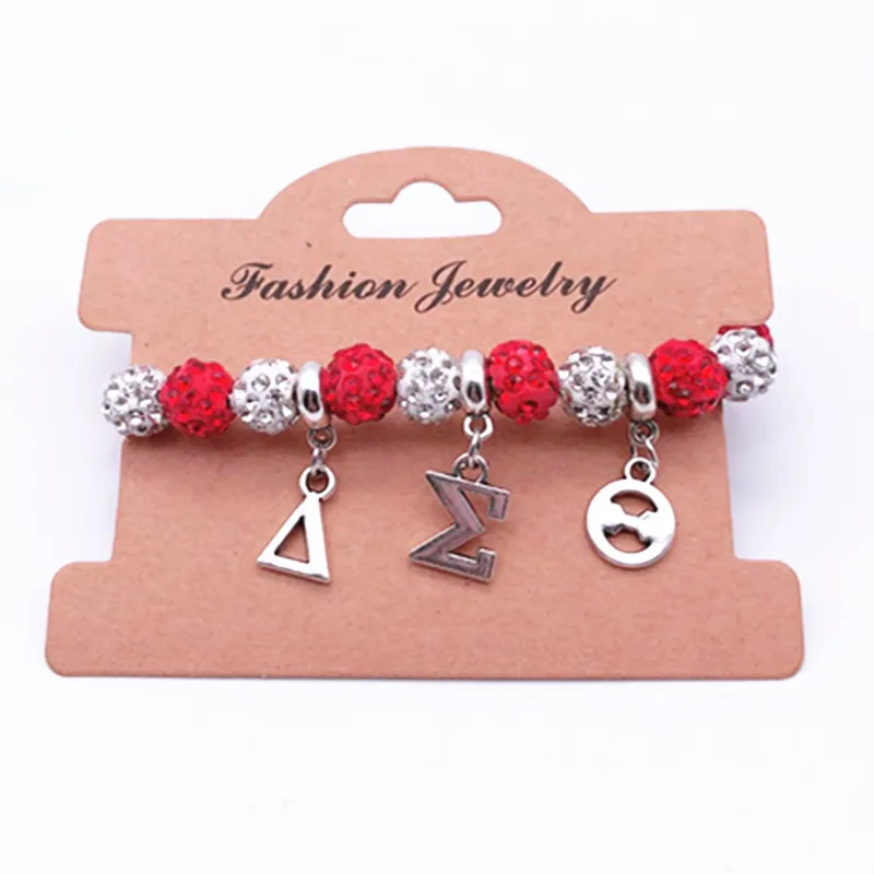 

Delta Sigma Theta Sorority Charm Bracelet Red/White Rhinestone Beads Handmade Elastic Bracelets & Bangles For Woman Girl 10PCS