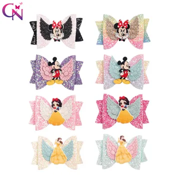 

CN 16 Pcs CN 3" Hair Accessories Rainbow Glitter Wings Hair Bows With Cartoon Character Princess Hair Clips Girls Hair Barrettes