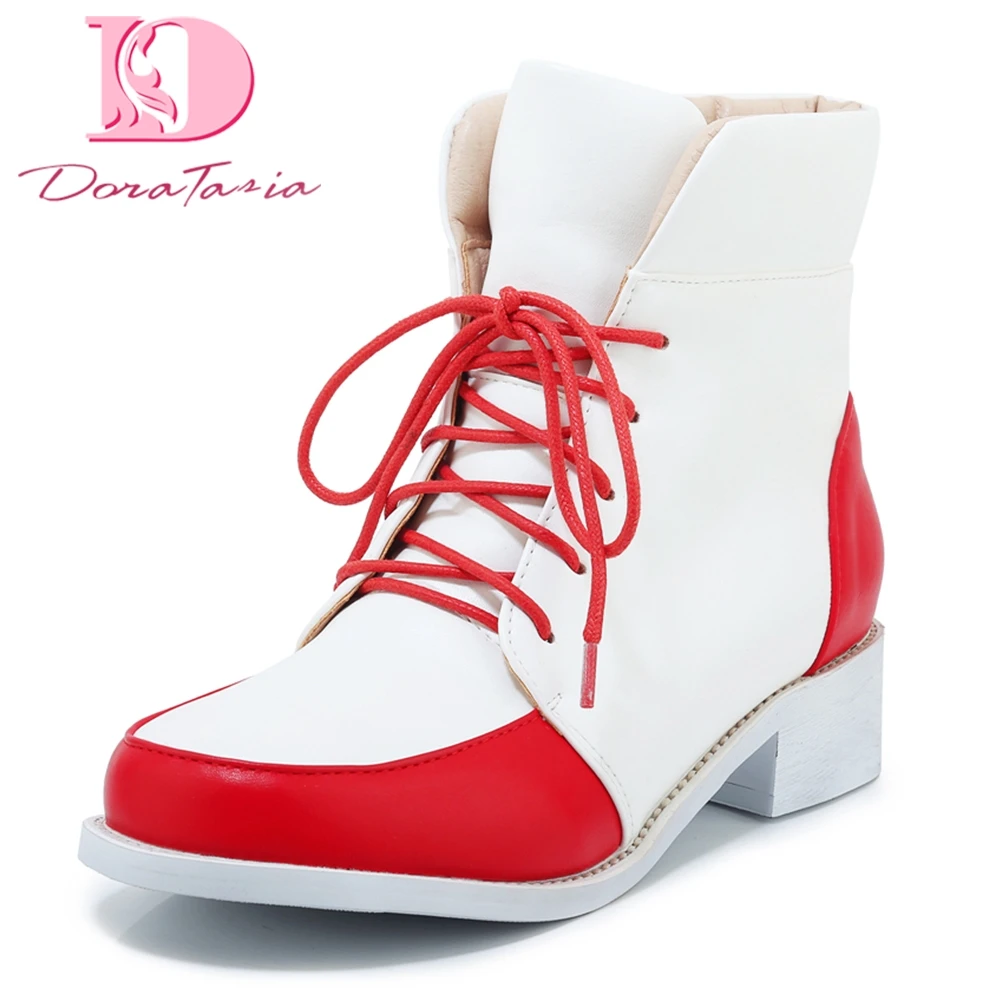 

Doratasia Dropship Big Size 30-46 Chunky Heels Ankle Boots Women Shoes Shoelaces Fashion Shoes Woman Boots Female 2019