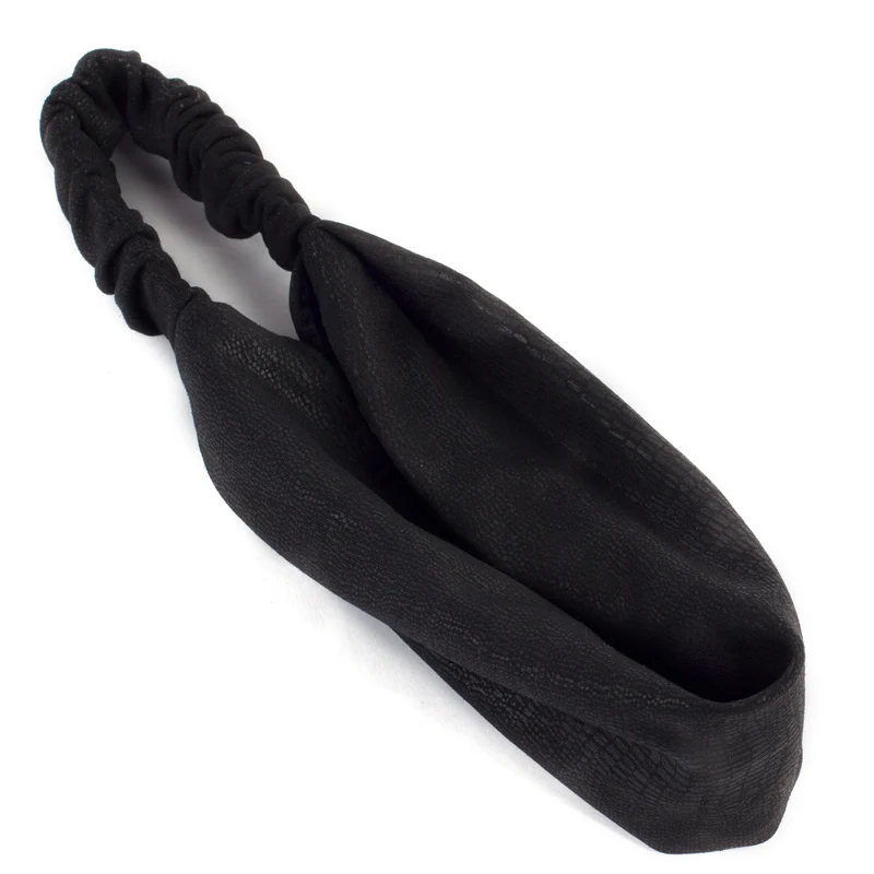 Geebro Женская треснутая головная повязка для волос модные плоские однотонные повязки для девочек Эластичный Тюрбан повязка на голову для йоги спа головная повязка - Цвет: Black