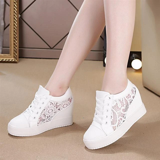 Zapatos de cuña para mujer, informales con aumento de altura, color blanco/Negro, talla 35-40, _ - AliExpress