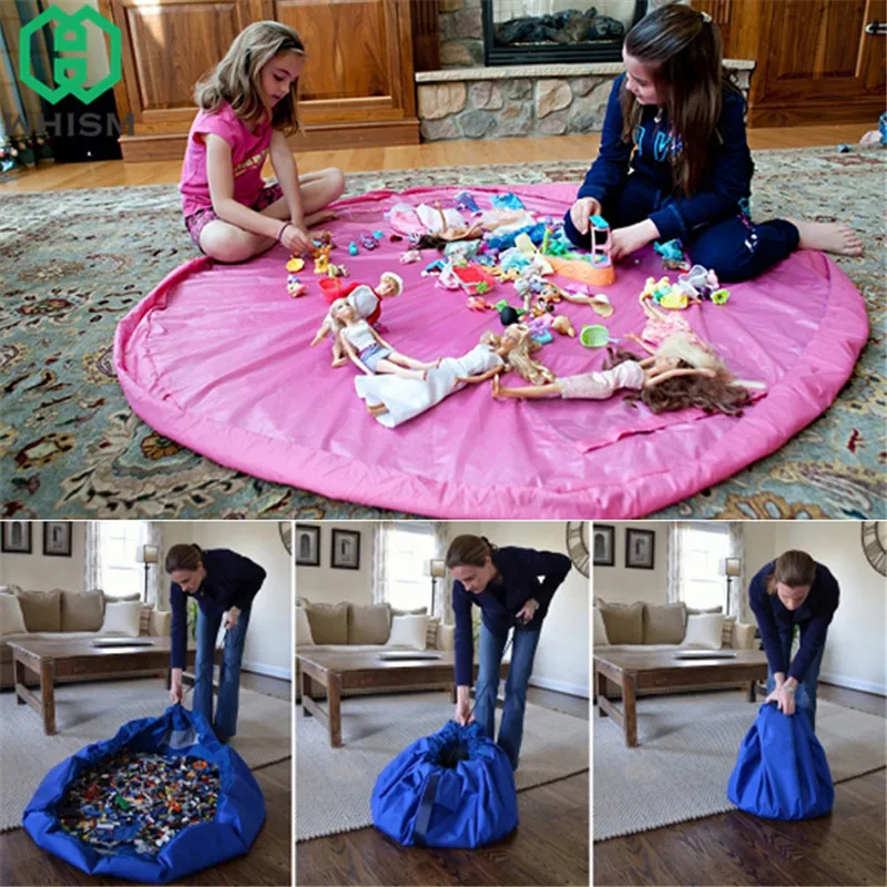 

WHISM 150cm Round Polyester Kids Toy Storage Bag Outside Picnic Children Play Blanket Mat Baby Toys Organizer Box Storage Bags