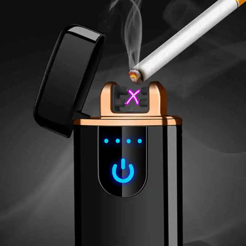 

USB Windproof flameless Double Arc Plasma Touch Sensing No Gas Charging Electric Cigarette Lighter For Smoking Boyfriend Gif