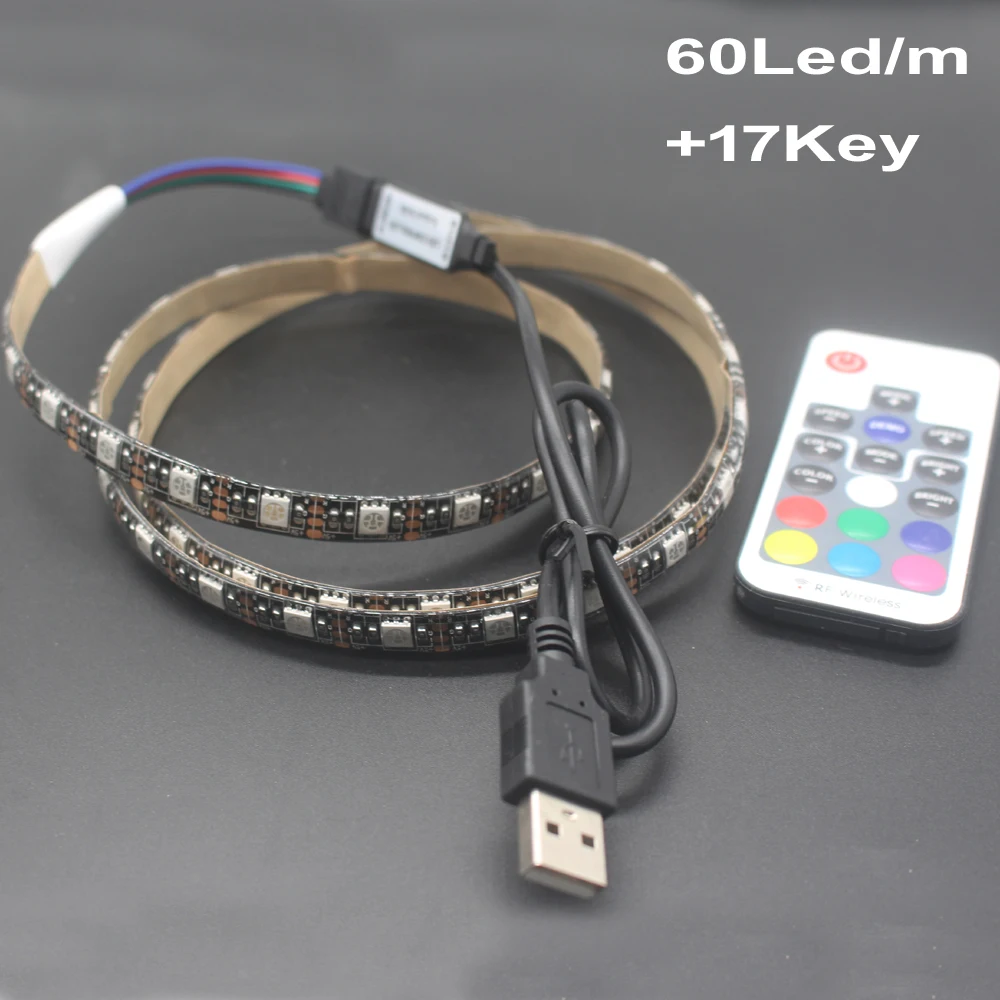 DC 5V USB Светодиодная лента 5050 водонепроницаемый RGB 60LED свет гибкий 50 см 1 м 2 добавить