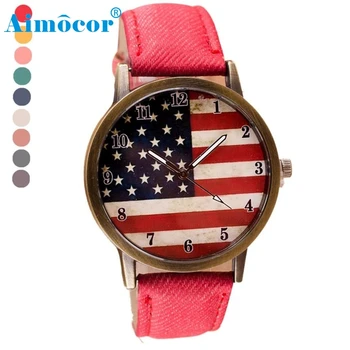 

Aimecor 2017 Newly Designed Relogio Feminino Clock American Flag Pattern Leather Band Analog Quartz Vogue Wrist Watches Gift 13