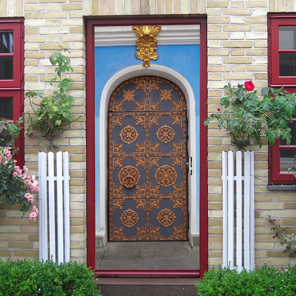 

High Imitation Muslim Traditional Door Stickers Room Door Renovation Sticker Personalized Wooden Door Home Decoration Sticker