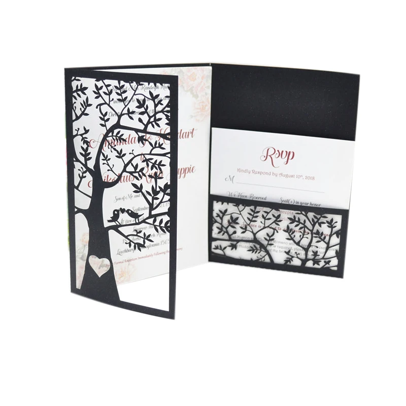 

2018 card weeding wedding invitation laser cut tree Tri-fold invitation card