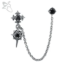 ZS двойной крест панк цепь кисточкой серьги гвоздики для мужчин готический рок уха пирсинг ювелирные изделия мужской Байкер CZ циркония серьги ювелирные изделия