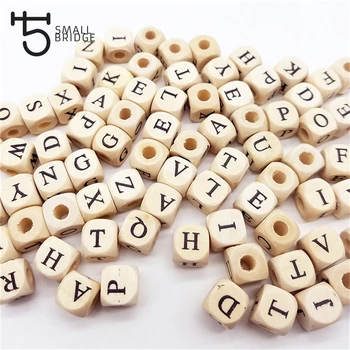 

10mm Loose Mixed Letter Cube Wooden Beads Diy Accessories For Jewelry Alphabet Perles Natural Spacer Wood Beads W303