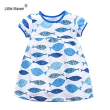 Little maven/платья для девочек милые летние платья с короткими рукавами и круглым вырезом с рисунком рыбы повседневные хлопковые топы до колена для детей