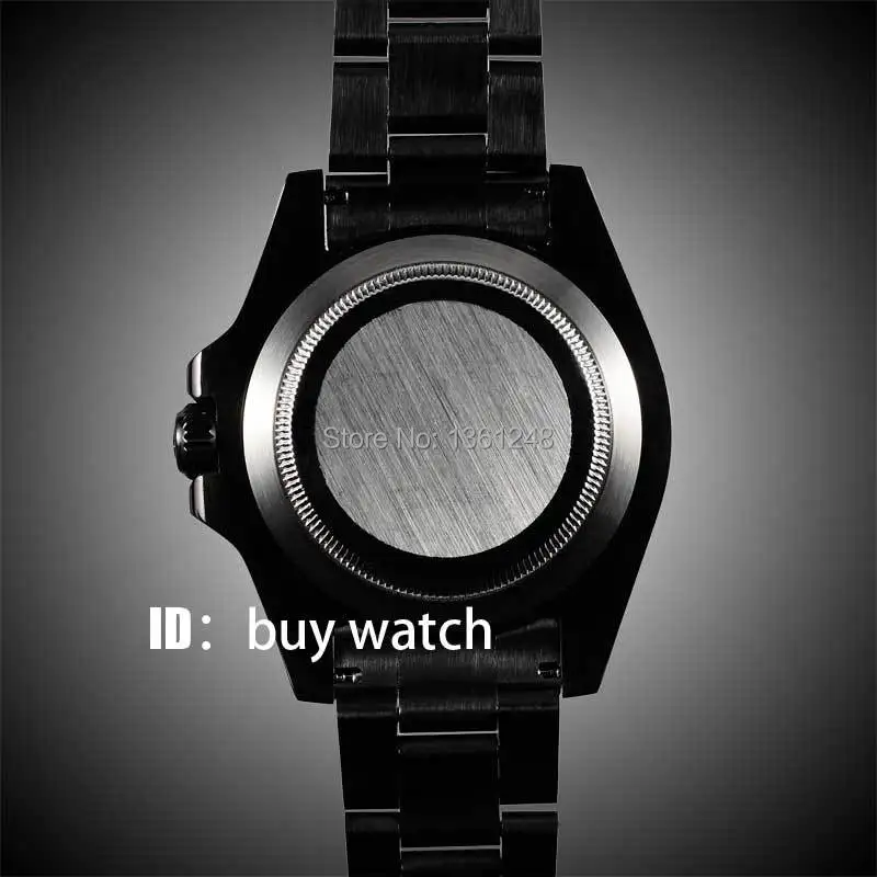 40 мм Парнис черный циферблат керамический Безель PVD чехол светящийся в винтажном стиле сапфировые автоматические мужские часы P145