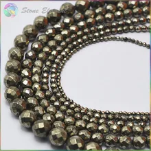 Подлинные натуральные пириты камень граненые Свободные Круглые Бусины 2 мм, 3 мм, 4 мм, 5 мм, 6 мм, 8 мм