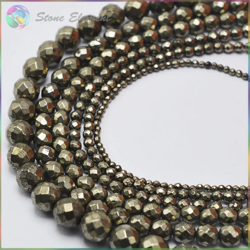 

Genuine Natural Pyrites Stone Faceted Loose Round Beads 2mm,3mm,4mm,5mm,6mm,8mm
