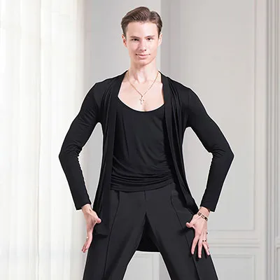 Экономичные рубашки для латинских танцев для мужчин, черные, белые, Гари, топы для латинских танцев для мужчин, для взрослых, для учителя, для профессионального бального танца, Лидер продаж, одежда B046 - Цвет: Black Tops