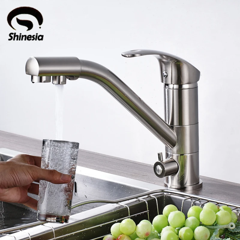 Solid Brass Kitchen Purification Faucet Double Handle Pure Water Kitchen Mixer Tap Deck Mounted Nickel Brushed цена Solid Brass Kitchen Purification Faucet Double Handle Pure Water Kitchen Mixer Tap Deck Mounted Nickel Brushed цены онлайн