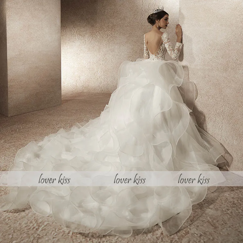 Lover Kiss robe de Marie 2020 гофрированное свадебное платье с длинным рукавом скромное