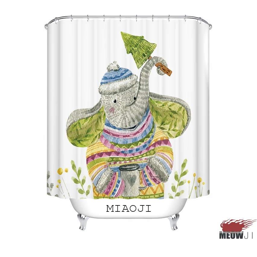 

[MIAOJI] Watercolor Animals Cute Monkey Fox Bear Elephant Print Shower Curtain Multi Sizes Bathroom Curtain Decor Free Shipping