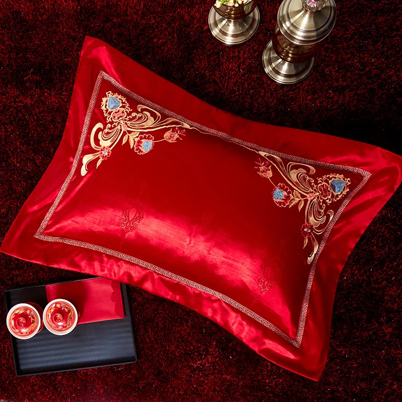 Сатиновое постельное белье, хлопок, красный свадебный роскошный комплект постельного белья, королевское одеяло/пододеяльник, простыня, наволочки, parrure de lit