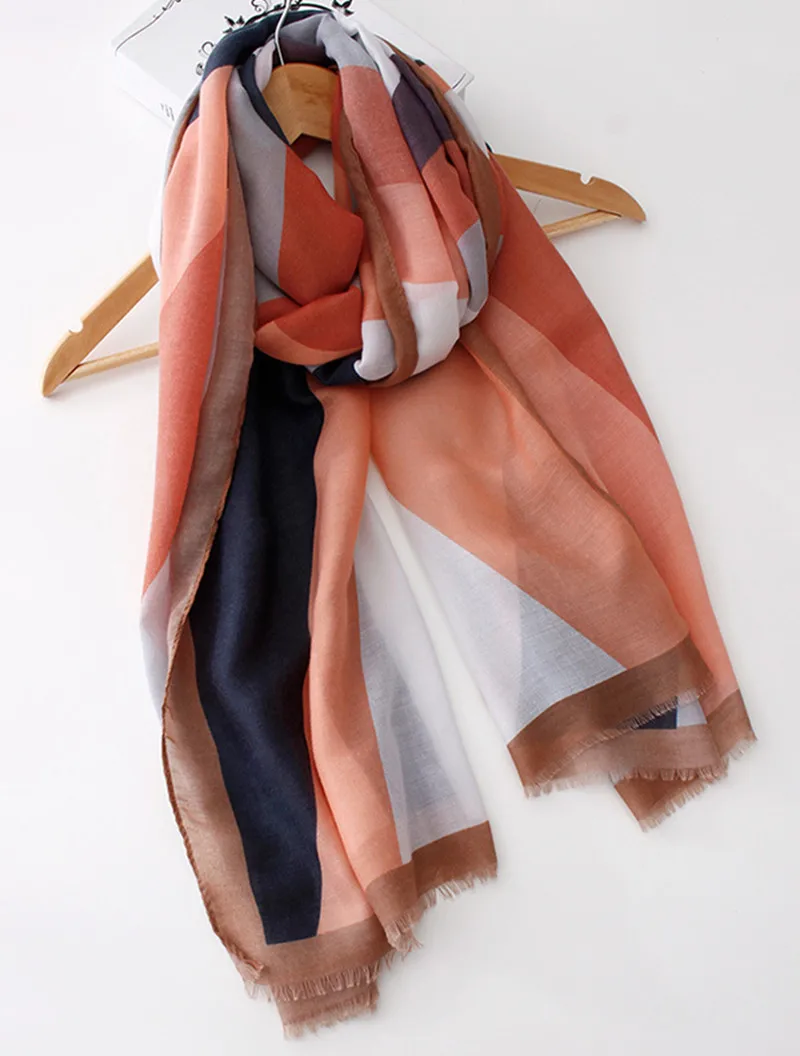 Весенне-осенний кашемировый тонкий шарф с принтом женские Геометрические узоры драпированы в длинном контрастном цвете модные шарфы - Цвет: Number 1 color