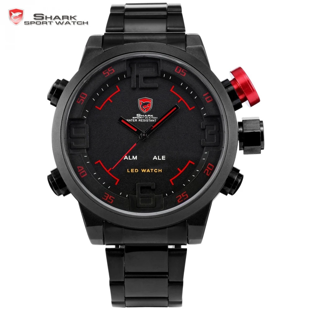 Prix pour Gulper shark sport montre série numérique led inoxydable en acier plein noir Rouge Date Jour Alarme Hommes de Quartz Militaire Montres/SH105 Prix pour Gulper shark sport montre série numérique led inoxydable en acier plein noir Rouge Date Jour Alarme Hommes de Quartz Militaire Montres/SH105