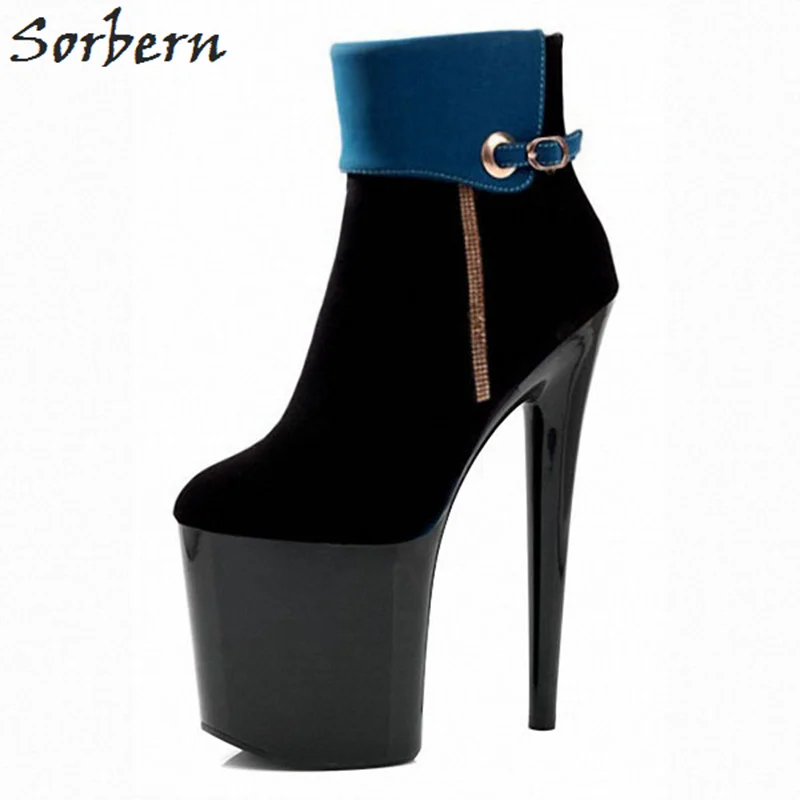 

Sorbern Faux Suede Ankle Boots Side Zipper Round Toe Custom Heels 15-20Cm Super High Heels Platform Fashion Booties Womens Shoes