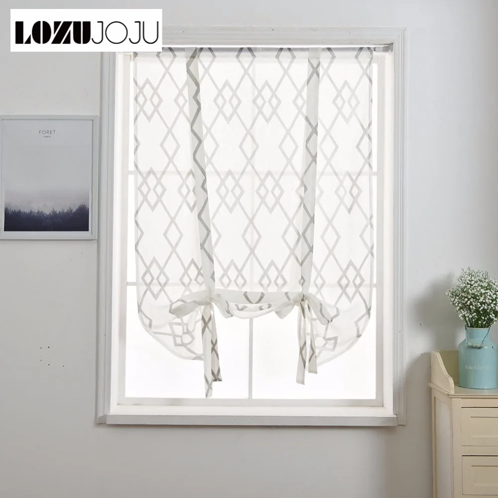 

LOZUJOJU Short roman curtain plaid tulle drops for kitchen windows for small size living room windows blue thread fabric drapery