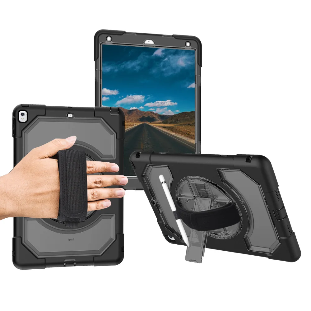 

Miesherk for iPad Pro 10.5 2017 Drop Resistance Silicon Heavy Duty Case 360 Rotating Clear Kickstand Hand Strap with Pen Holder