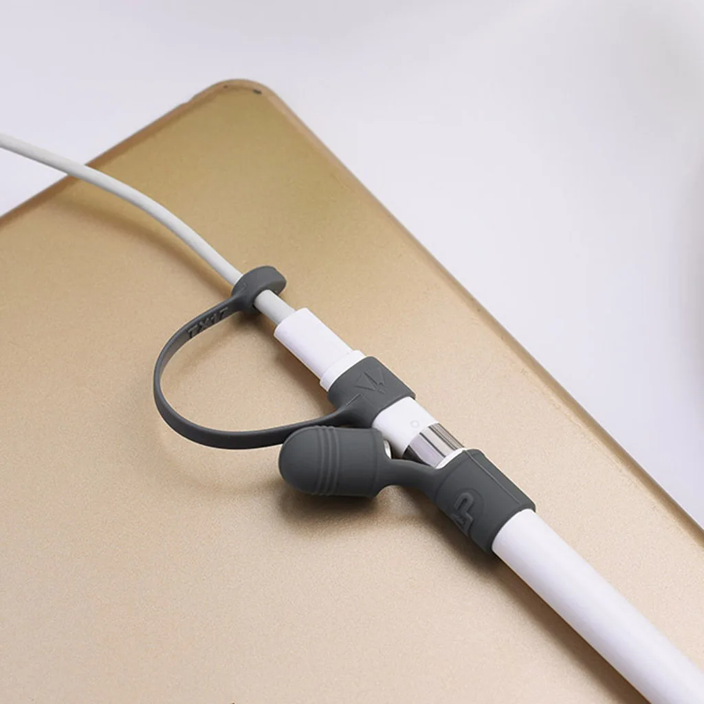 3 Pieces Silicone Protector for Apple Pencil Cap Cover Holder Charger Cable Gray