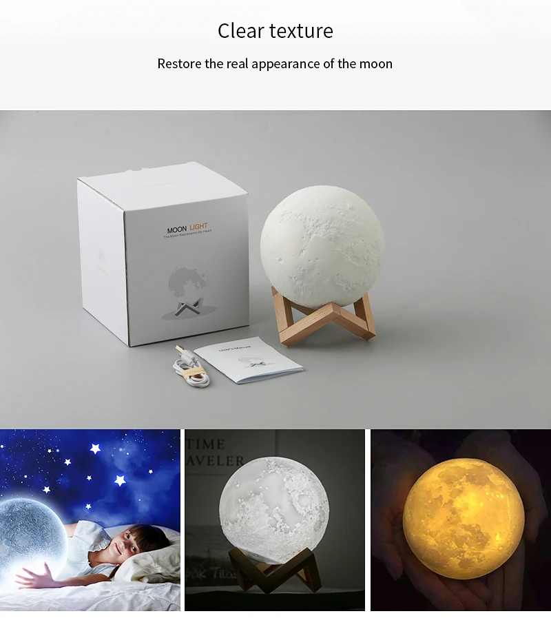 3D печать луна лампа перезаряжаемый сенсорный переключатель Ночной свет 2 цвета Изменение спальни креативный стол мечта лампа домашний
