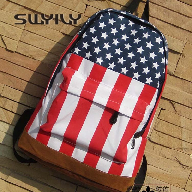SWYIVY Woman Casual Backpack Shoulder Bag New Arrived Flag Print College Student School Backbag Girl Ladies Fashion Canvas Bag