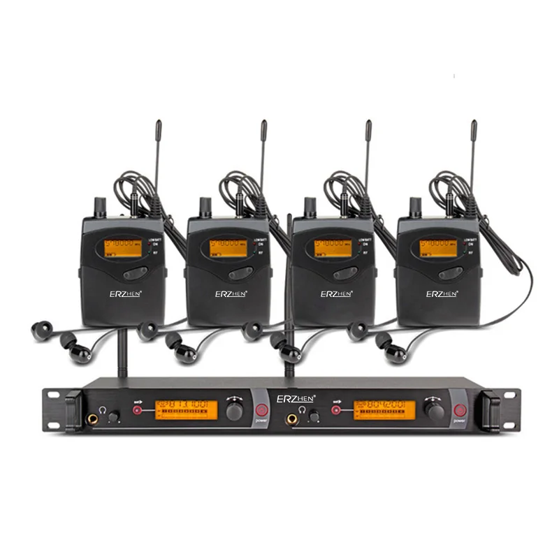 

LEORY 2 Channel Wireless Recording studio Monitor System In-Ear UHF Wireless Headset Transmitter + 4 Receivers for Stage Monitor