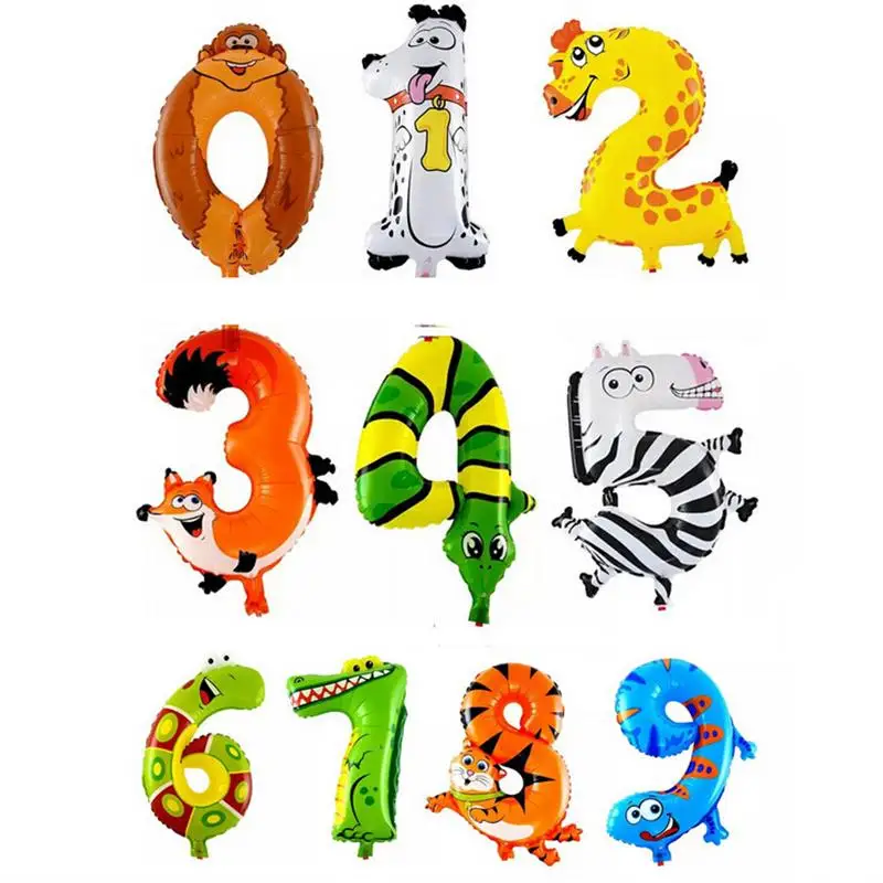 Шар в виде животного, джунгли для вечеринки в стиле сафари, воздушный шар 0, 1, 2, 3, 4, 5, 6, 7, 8, 9 цифр, воздушный шар в виде джунглей, животное, подарок на день рождения