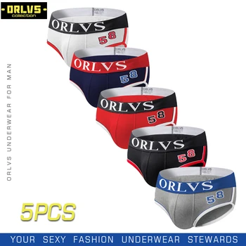

ORLVS 5PC/LOT Brand Men Briefs Comfortable Underpants Male Panties Cotton Breathable Men Briefs Quick Dry Cueca Tanga Mesh