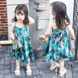 2018 новое платье для маленьких девочек Топ Мода Лето Платье с хлястиками для девочек с открытой спиной Повседневные платья одежда