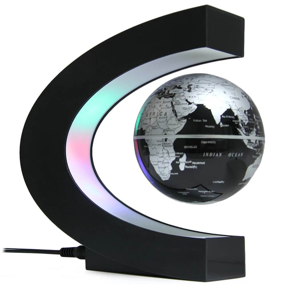 Творческий C Форма магнитной левитации Плавающий глобусы мира географические светодиодный карты с красочными светодиодные для украшения