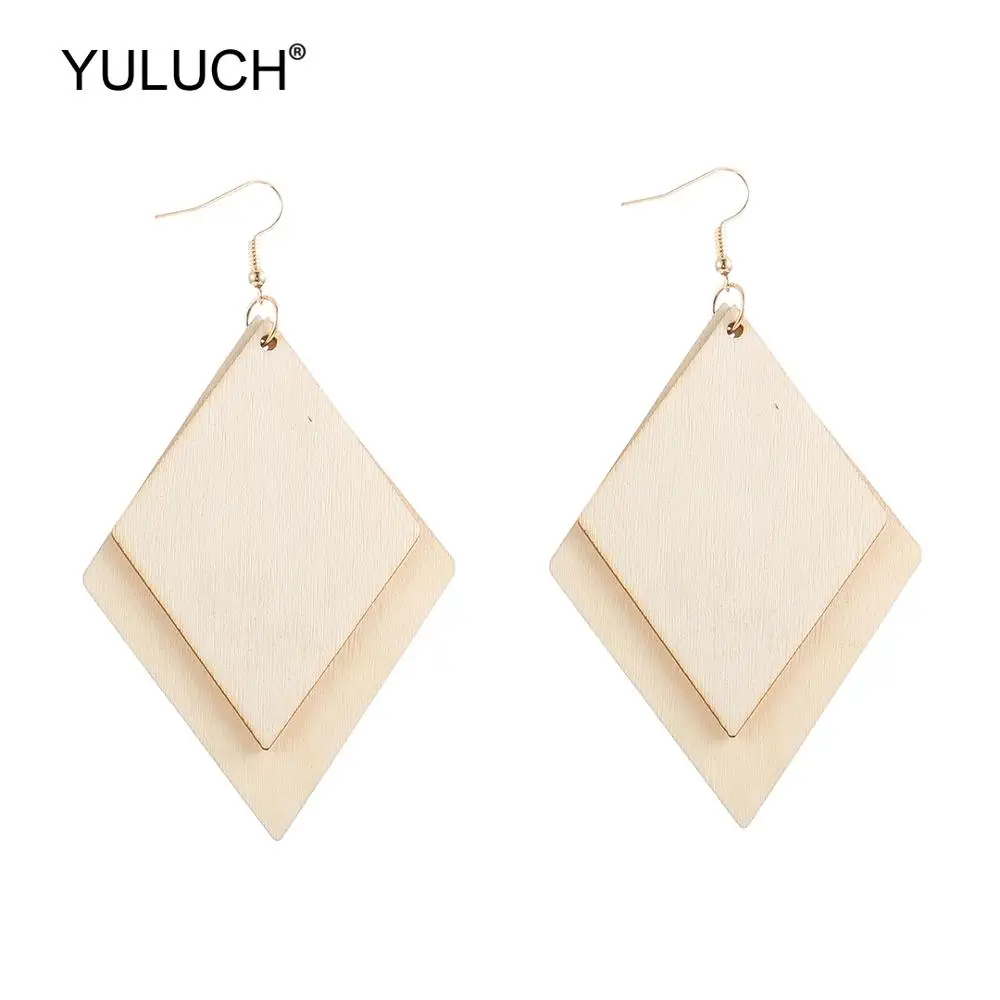 

YULUCH 2019 Ethnic African Double Wooden Leaf Round Triangle Geometric Dangle Earrings For Women Fashion Pop Long Drop Earrings