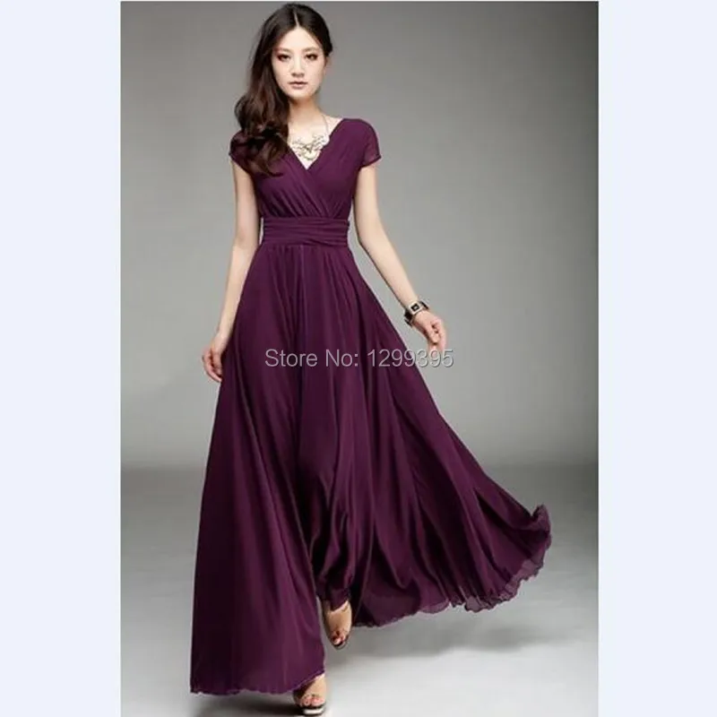 Dark Purple V-Neck Prom Dress