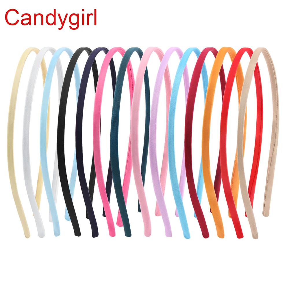 cheap 5mm Satin Hair Band Ribbon Covered Plain Metal Headbands Handmade DIY Candy Color Hair Band Hair Accessories for Women