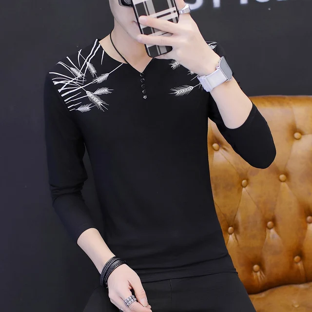 Download New Fashion Men T Shirt Cotton Long Sleeve V neck Loose ...