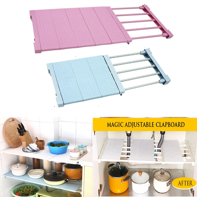 Special Offers Adjustable Kitchen Cabinet Storage Shelf Magic Wall Mounted Cupboard Tableware Holder Rack Wardrobe Kitchen Closet Organizer