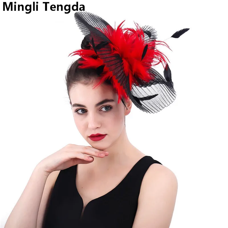 

2018 High Quality Feather Bridal Hats for Women Elegant Wedding Hats and Fascinators novia chapeau femme mariage Mingli Tengda